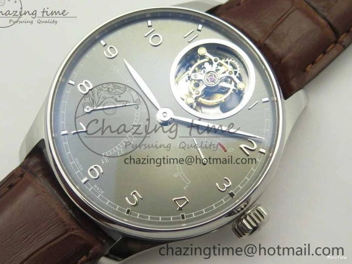MIROTIME 0127 Lightweight Portuguese Tourbillon IW504602 SS ZF Best Edition Gray Dial on Brown Leather Strap 7177